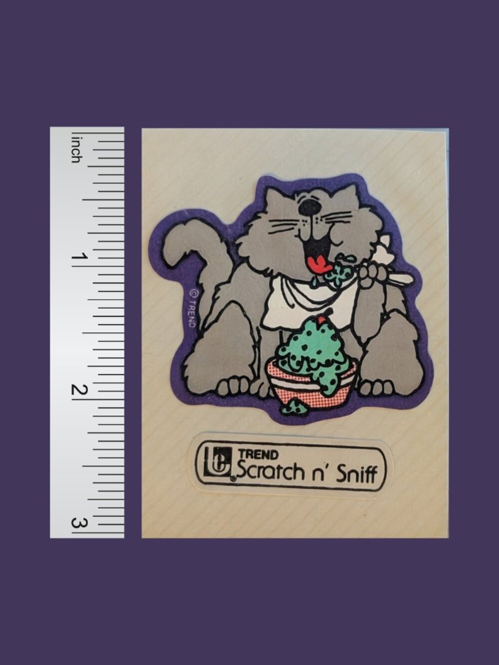 5/$25 Vintage 80s Used Trend Mint Kitty Scratch and Sniff Mint Ice Cream Sticker